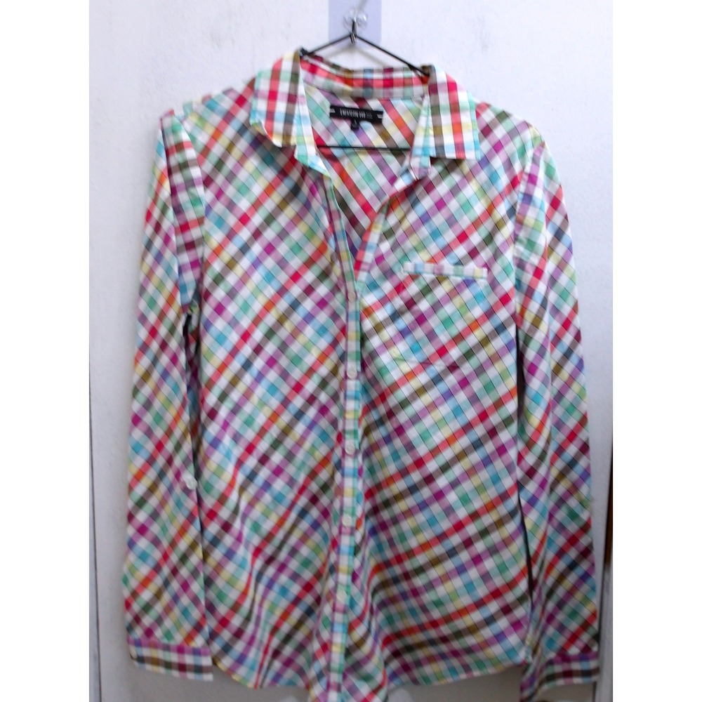 Lafayette 148 New York Womens Rainbow Plaid Shirt Top S / #26748 - Picture 5 of 5